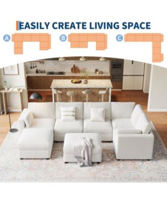 Modular Sectional Sofa L-Shaped Couch with Movable Ottoman- Convertible Chenille Sofa