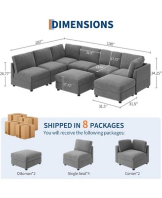 Modular Sectional Sofa L-Shaped Couch with Movable Ottoman- Convertible Chenille Sofa