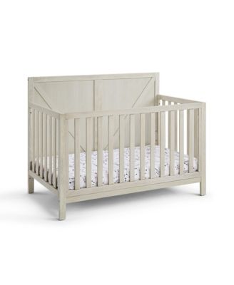Washed Gray 4 in 1 convertible crib with industrial farmhouse style soft distressed finish 3 adjustable mattress heights for baby nursery