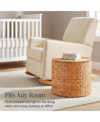 Large Round Storage Ottoman W/ Lid, Handwoven Water Hyacinth Footstool