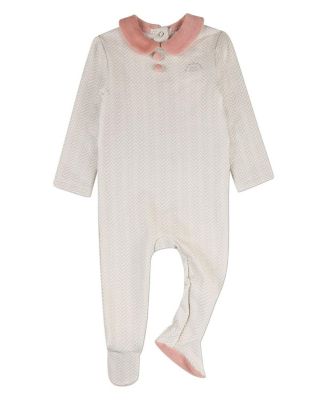 Baby Girls Chevron-Print Cotton-Rich Footie with Plush Velour Trim