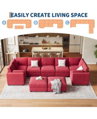 Modular Sectional Sofa L-Shaped Couch with Movable Ottoman- Convertible Chenille Sofa