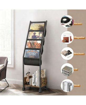 Vinyl Record Storage Stand 4-Tier Display Shelf Rack Wood Metal Frame