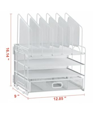 Multifunctional Desk Organizer 4 Tier Mesh File 5 Vertical Holders 3 Compartment Drawer 2 Pen Holders Easy Assemble Metal Office
