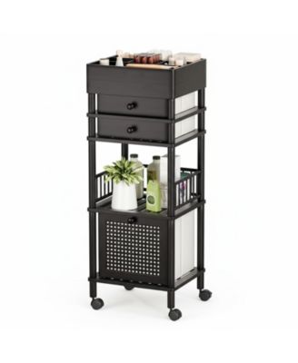 Bamboo Makeup Organizer Cart 3 Drawers Rolling Storage for Bathroom Bedroom Vanity Skin Care Perfume Hair Tools