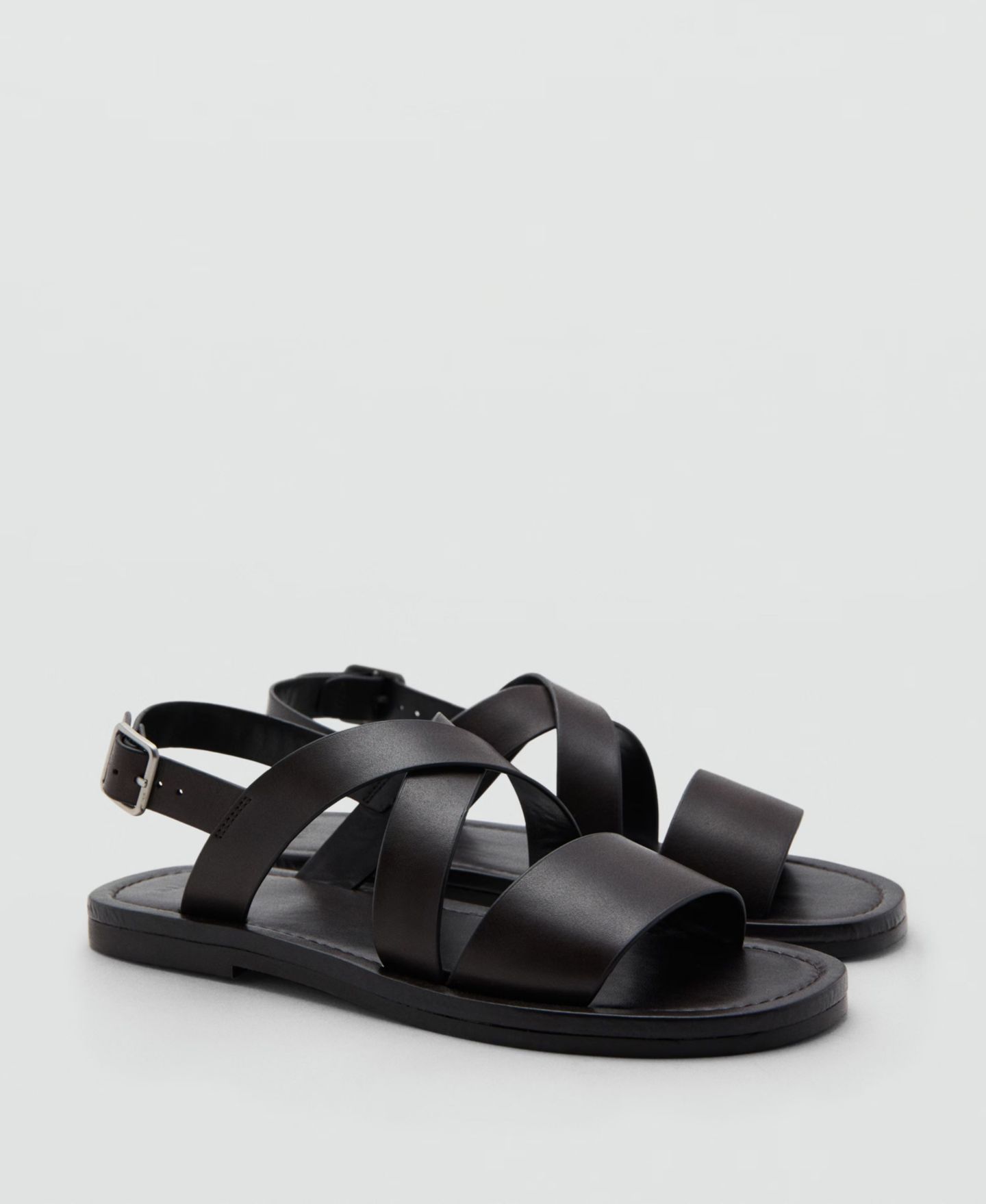 Мужские сандалии MANGO Crossed Straps Leather, цвет: Коричневый — фото 1