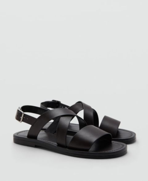 Мужские сандалии MANGO Crossed Straps Leather, цвет: Коричневый