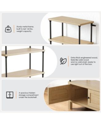 4 Tier Wood Bookshelf with Door and Storage Cabinet