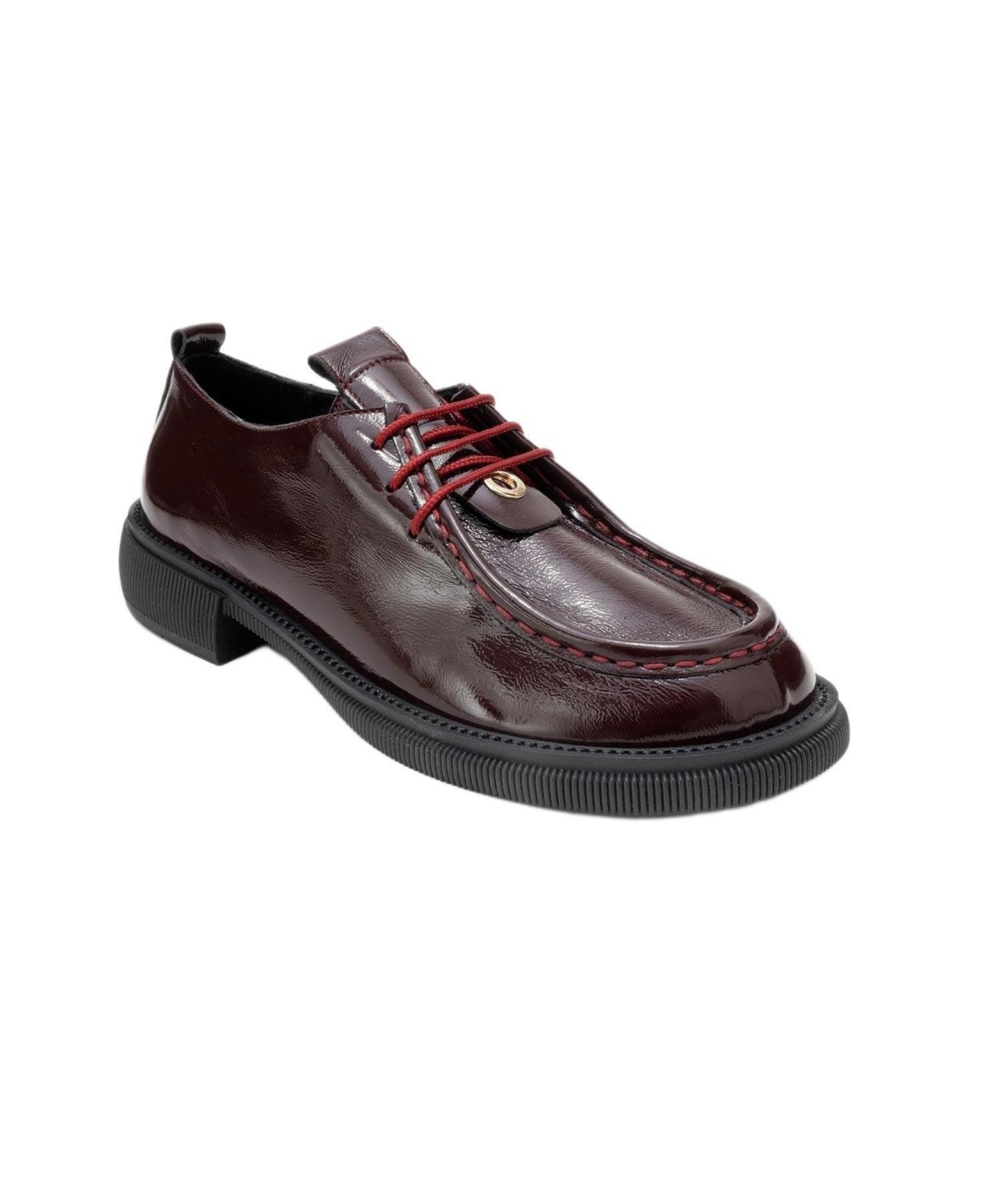 Forever & Always Shoes Women Band Leather Lace Up Loafer – Burgundy patent