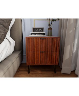Elegant Modern Wooden Nightstand with 2 Drawers Neutral Finish Bedside Table for Bedroom Living Room