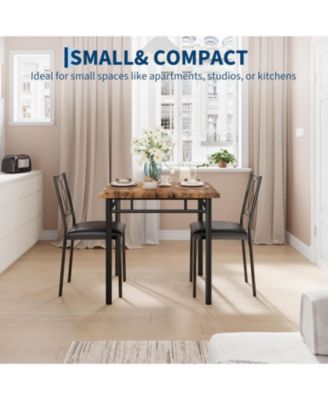 Dining Table Set for 2, Small Kitchen Table with Upholstered Chairs, Farmhouse Wood Dining Table Chairs for Kitchen Room, Small Spaces