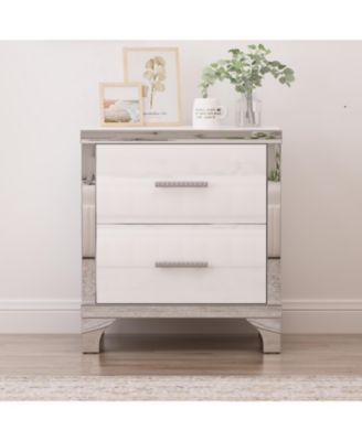 Durable Premium High Gloss Mirrored Nightstand with 2 Drawers Modern Bedroom End Table