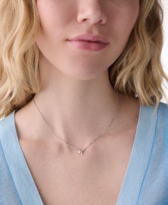 Girlie Pearlie Cubic Zirconia Mini Bow Pendant Necklace