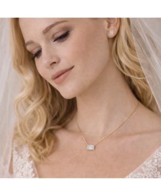 Valentina Moissanite  Emerald Cut Pendant Necklace in Gold Vermeil