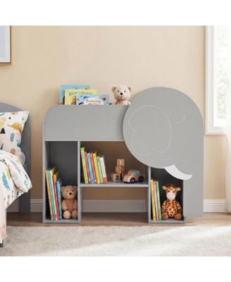 Montessori Bookshelf with Elephant Shape 3-Tier Toddler Toy Storage Organizer