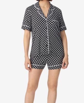 Women's Sleepwear Short-Sleeve Notch Collar Top & Boxers, 2-Piece Set