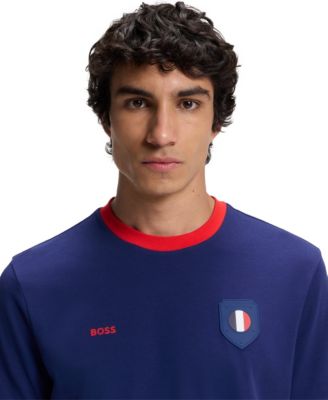 BOSS by Men's Stretch-Cotton France Country Flag Logo T-Shirt