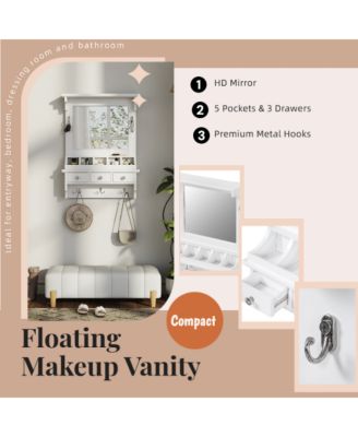 Space Saving Small LED Vanity Table with Basic Standard Mirror Makeup Dressing Storage