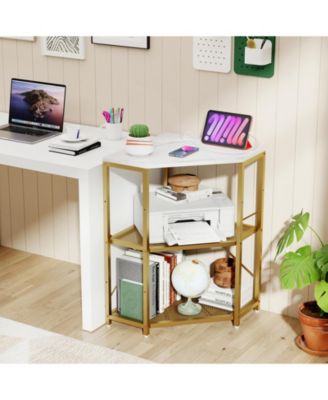 Corner Printer Stand with Power Outlet 3-Tier Storage Rack with Adjustable Shelf