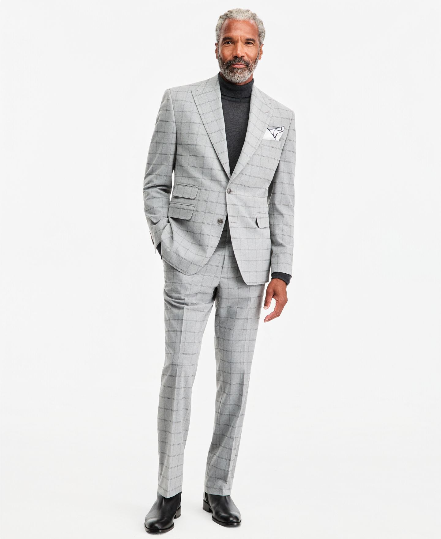 Мужская куртка Tayion Collection Classic-Fit Gray & Black Check Suit Separate, цвет: Серый чёрный — фото 2