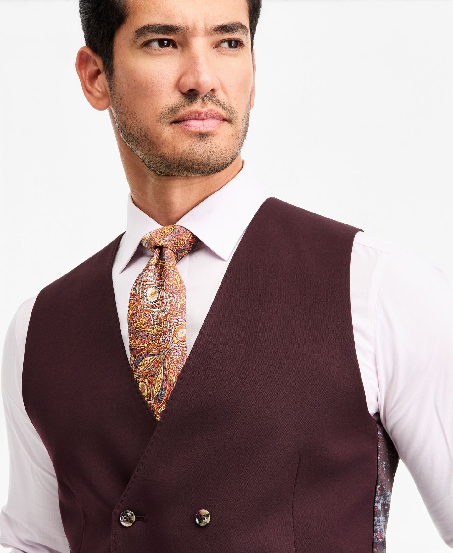 Мужской жилет Tayion Collection Classic-Fit Burgundy Suit Separate Vest, цвет: Бордовый — фото 3