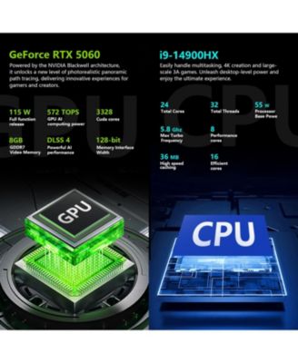 Radiant Traditional Laptop Intel Core i9 16GB RAM NVIDIA GeForce RTX 5060 1TB SSD Storage Windows 11 Home 300Hz