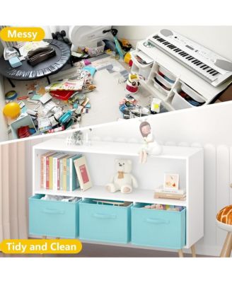 Kids Bookcase and Bookshelf, Toy Storage Cabinet Organizer with 3 Collapsible Fabric Drawers for Playroom, Living Room