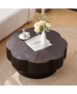 Flower Shaped Coffee Table, 31.5" Modern Wood Center Table with Storage for Living Room, Office