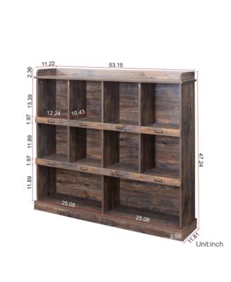 3-Tier Open Wood Bookshelf, 10 Cube Storage Organizer Display Cabinet, Freestanding Bookcase for Living Room, Home Office