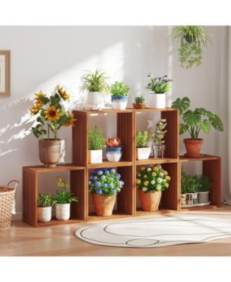 3 Cube Stacking Wood Bookcase Open Slatted Storage Organizer