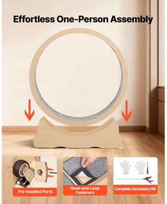 48" Wooden Cat Exercise Wheel with Carpeted Runway and Locking Mechanism