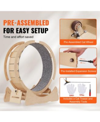 52" Wooden Cat Exercise Wheel with Detachable Carpet