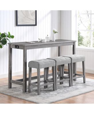4-Piece Bar Table Set with Power Outlet, 36" Counter Table and 3 Stools
