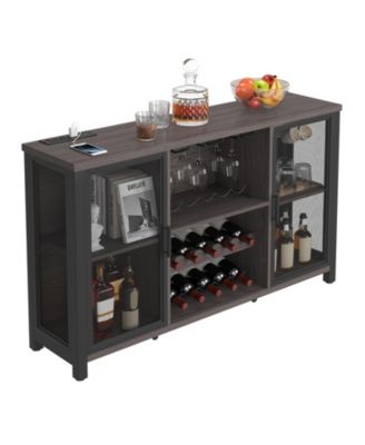 47 Inch Industrial Bar Cabinet with Wine Rack and Power Outlets