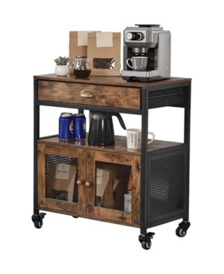 24 Inch Farmhouse Coffee Bar Cabinet with Wheels and Mesh Door