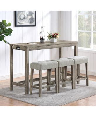 4-Piece Bar Table Set with Power Outlet, 36" Counter Table and 3 Stools