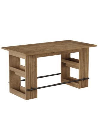 63-Inch Bar Table, Home Bar Units with Footrest & Storage Shelves, Counter Height Pub Dining Table