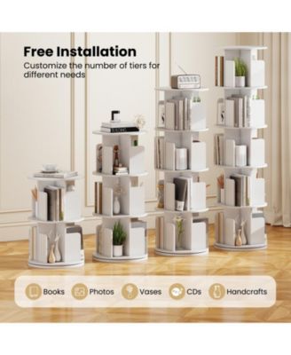 5-Tier Rotating Bookshelf 360degree(s) Display Rack with Dividers and Anti-falling