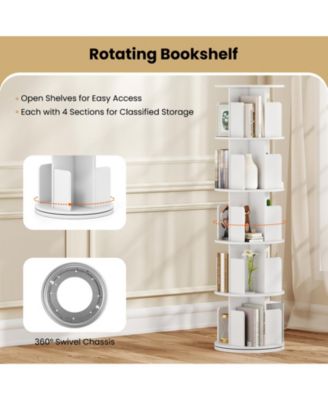 5-Tier Rotating Bookshelf 360degree(s) Display Rack with Dividers and Anti-falling