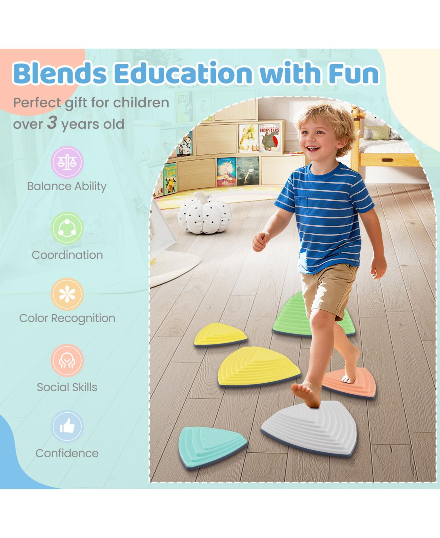 Детские игрушки Slickblue Balance Stones Non-Slip Stepping Stones, Set of 6, от 3 лет, цвет: Разноцветный — фото 6