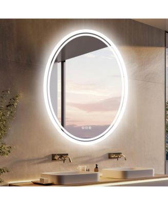 Oval Wall Mounted Dimmable 3 Colors Vanity Mirrors with Anti-Fog Smart Touch Switch