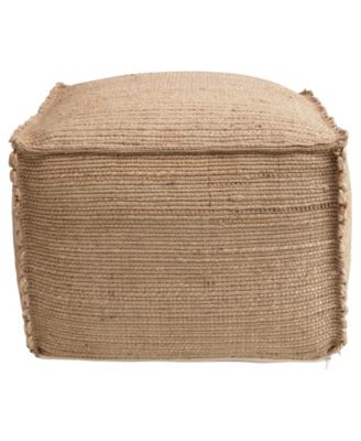Handwoven 24" Jute Pouf with Flanged Edges