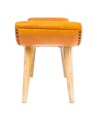 49" Mango Wood and Goat Leather Bench