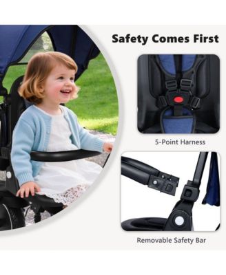 8-in-1 Folding Kids Tricycle Stroller with Adjustable Push Handle, Convertible Toddler Trike, Pink