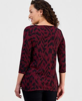 Petite Printed 3/4-Sleeve Long Top