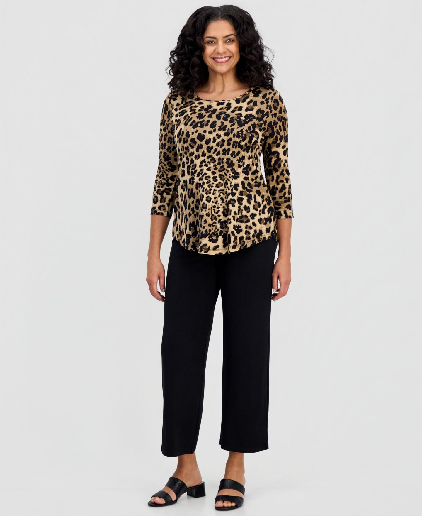 Женский топ JM Collection Printed Scoop-Neck 3/4-Sleeve Top, цвет: Cheetah Zoo — фото 1