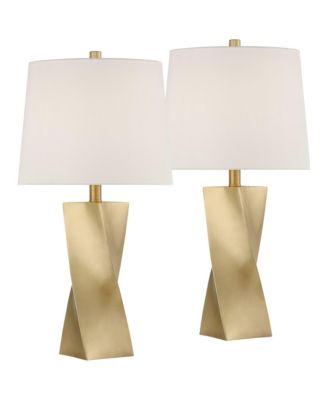 Arabella 25 High Geometric Modern 3-Way Table Lamps Set of 2 Gold Finish  Shade Living Room Bedroom Bedside House