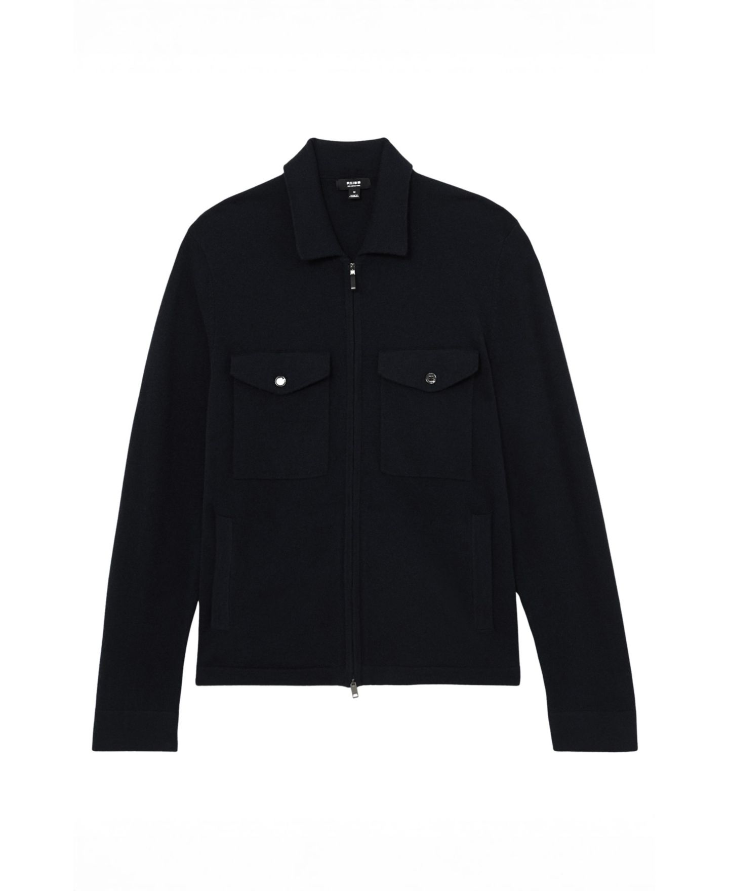Мужская рубашка REISS Dunstall Wool Knitted Zip-Through Overshirt, цвет: Тёмно-синий — фото 4