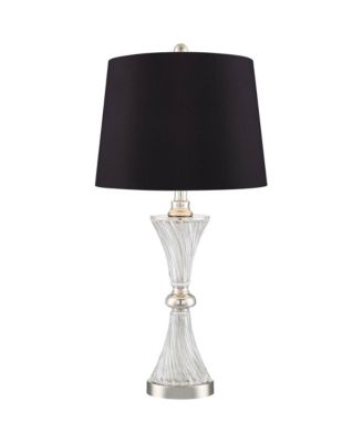Luca Modern Table Lamps 25 1/2" High Set of 2 Clear Glass with USB Charging Port Faux Silk Shade for Bedroom Living Room Home Desk