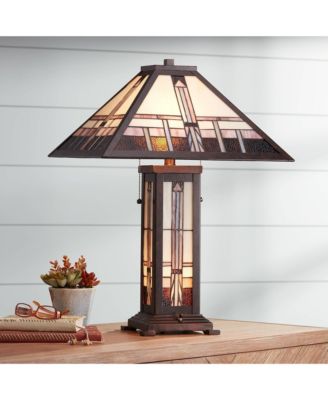 Robert Mission Style Table Lamp 26" High Art with Table Top Dimmer Stained Glass Shade for Bedroom Living Room Bedside
